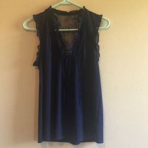 Navy ruffle tank